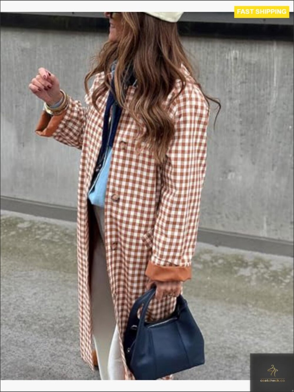 Classic Plaid Trench Coat Long Jacket Single Breasted Barn Style Outerwear - Picture 6 of 7